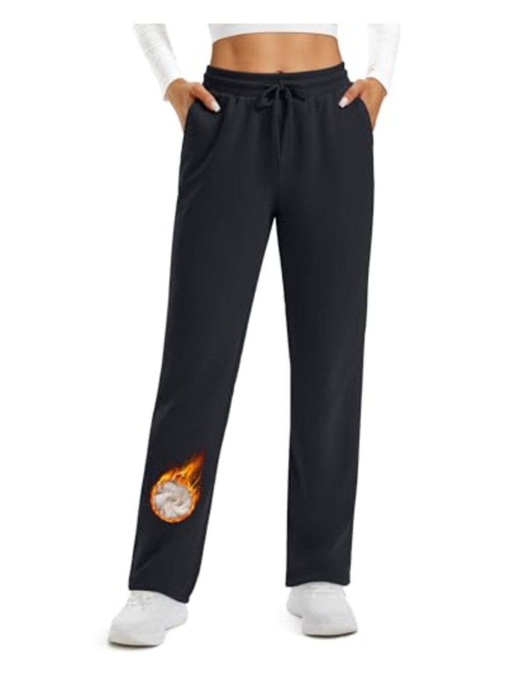 Women's Fleece Lined Sweatpants Sherpa Thermal Pants with Pockets High Waisted
